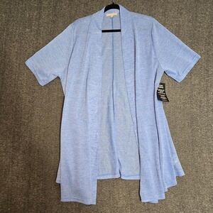 Woman Within Light Blue Short Sleeve‎ Open Front Cardigan 1X 22/24 Linen NWT